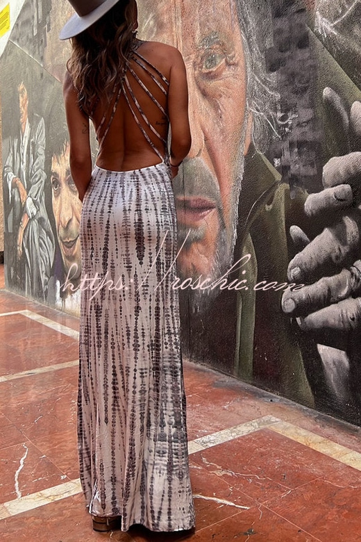 Modern Day Tie-dye Back Lace-up Stretch Maxi Dress