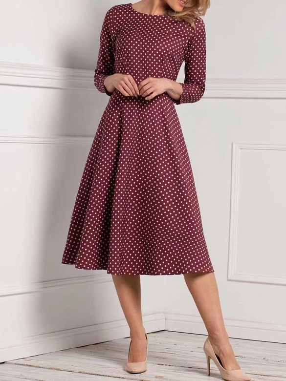 Vintage 3/4 Sleeve Polka Dot Dress for Retro Elegance