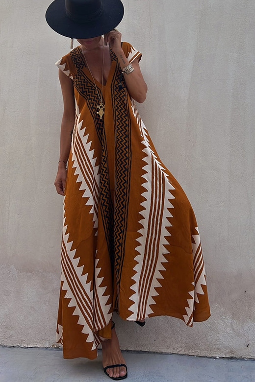 Beach Dates Ethnic Print A-line Maxi Dress for Summer