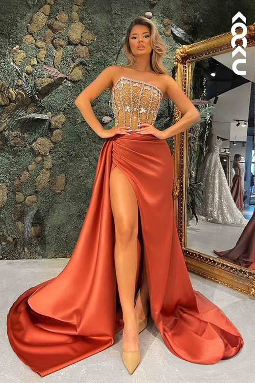 Elegant & Luxurious Strapless Sleeveless Mermaid Side Slit Formal Dress