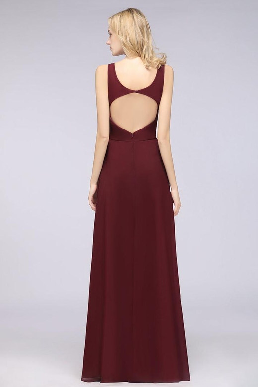 Chic Chiffon V-Neck Straps Ruffle Open Back Bridesmaid Dresses