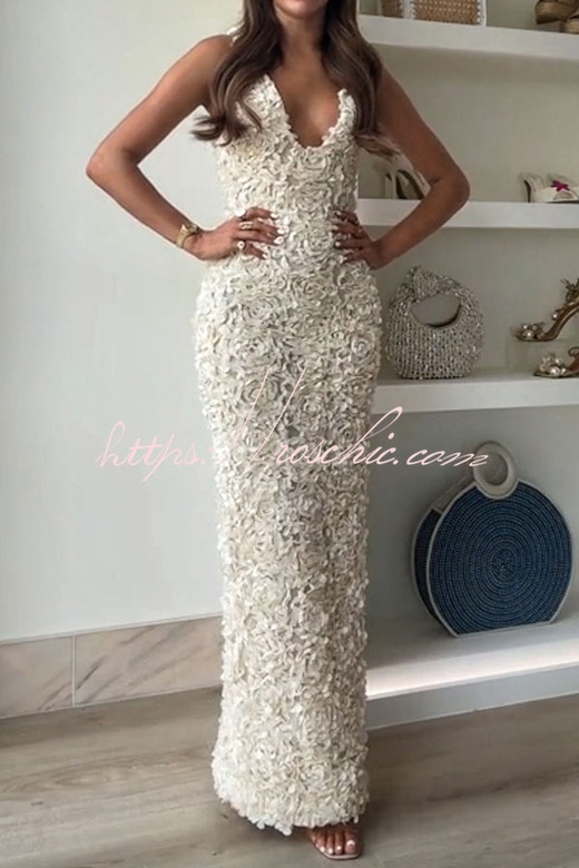 Champagne Party Rose Applique Pencil Maxi