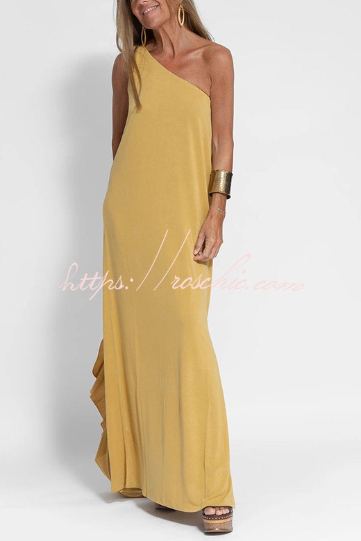 One Shoulder Relaxed Slit Maxi Dress for Free Spirits