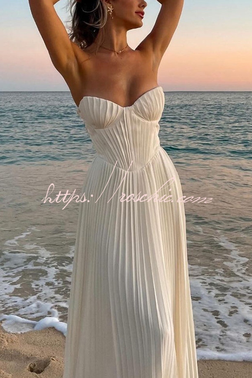 Romantic Elegant Pleated Strapless Maxi Dress for Occasions