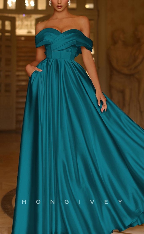 Off-Shoulder Satin Bowknot Backless Floor-Length Evening Prom Dress