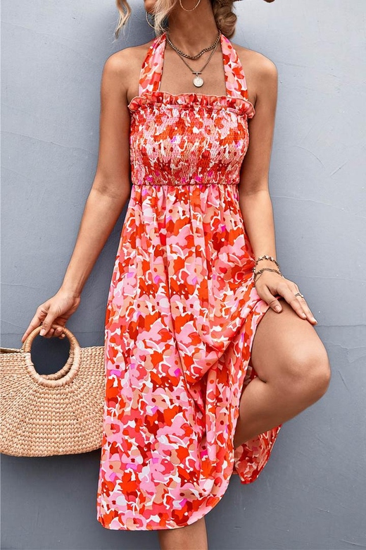 Women’s Bohemian Print Sleeveless Beach Halter Dress