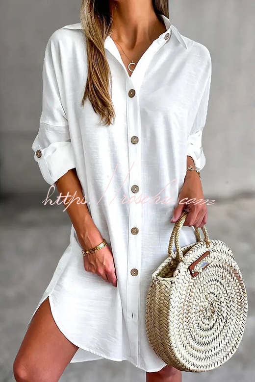 Solid Casual Button-Down Shirt Mini