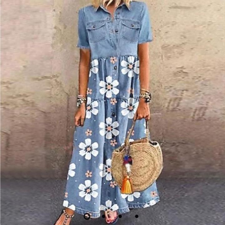 Comfy Short Sleeve Floral Print Maxi Dress for Relaxation