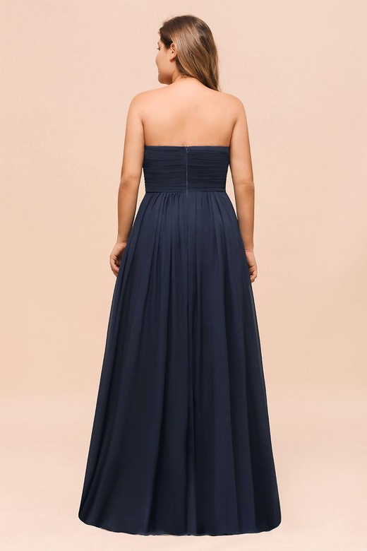 Affordable Strapless Sweetheart Ruffle Long Bridesmaid Dresses