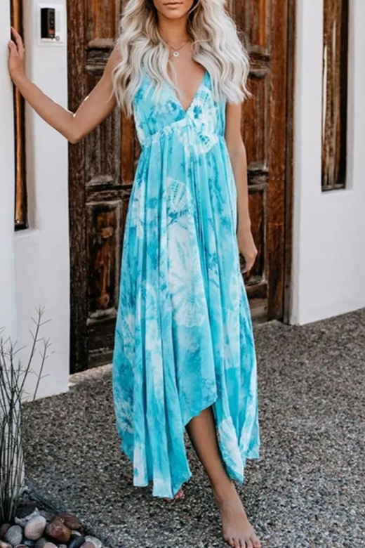 Multicolor Tie-Dye Backless Maxi Dress