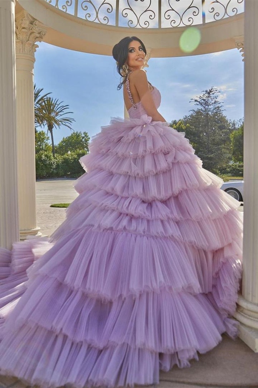 Beautiful Lilac Straps Ruffles Sleeveless A-Line Prom Dress