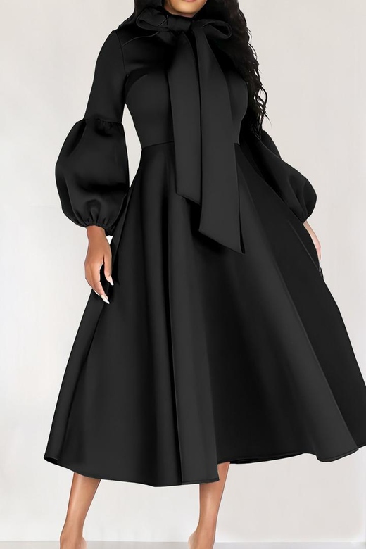 Chic Midi Black Long Sleeve A-Line Dress for Versatile Elegance