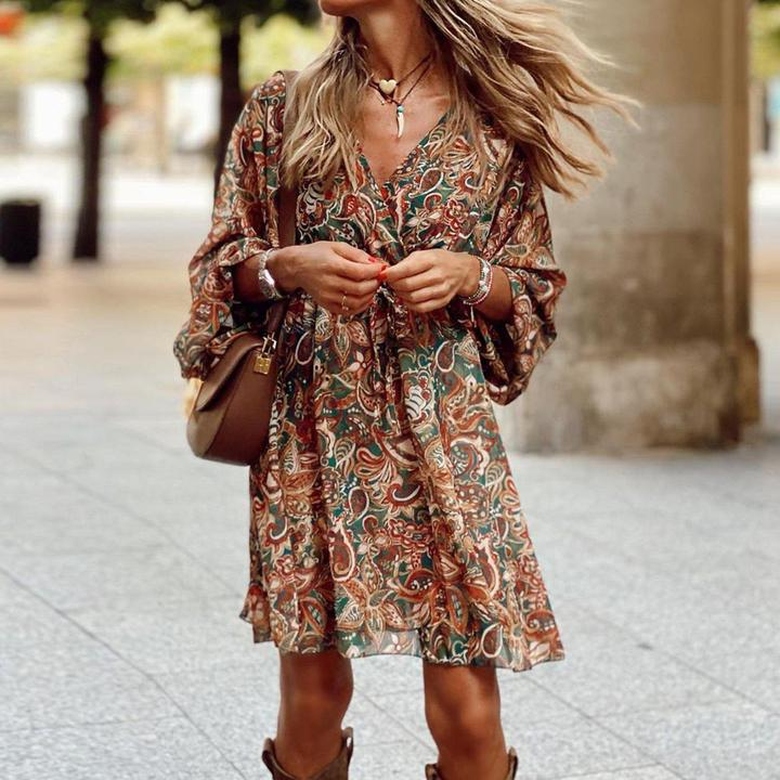 Earth Love Paisley Four-Season Mini Dress for Year-Round Style