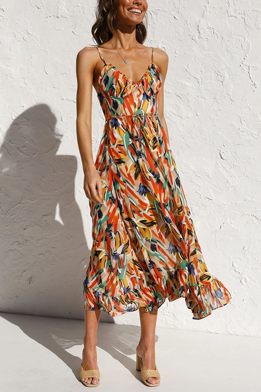 Vibrant Colorful Printed Midi Dress for Any Occasion