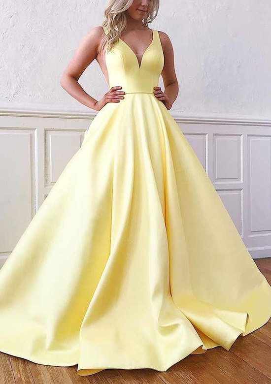 Gorgeous Ball Gown V-Neck Satin Sweep Train Prom Dress