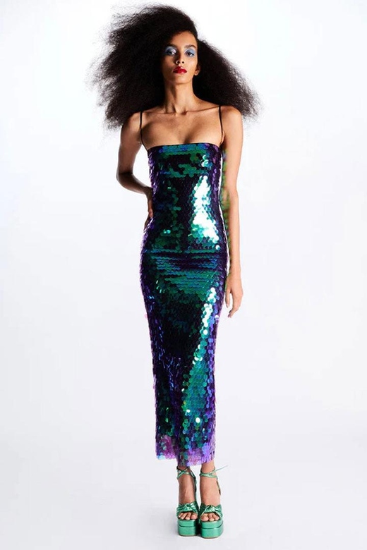 Green Sparkly Mermaid Spaghetti Strap Split Evening Dress