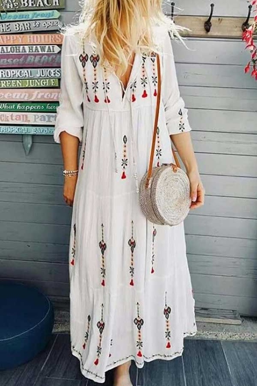 Printed V-Neck String Maxi Dress for Beachside Elegance