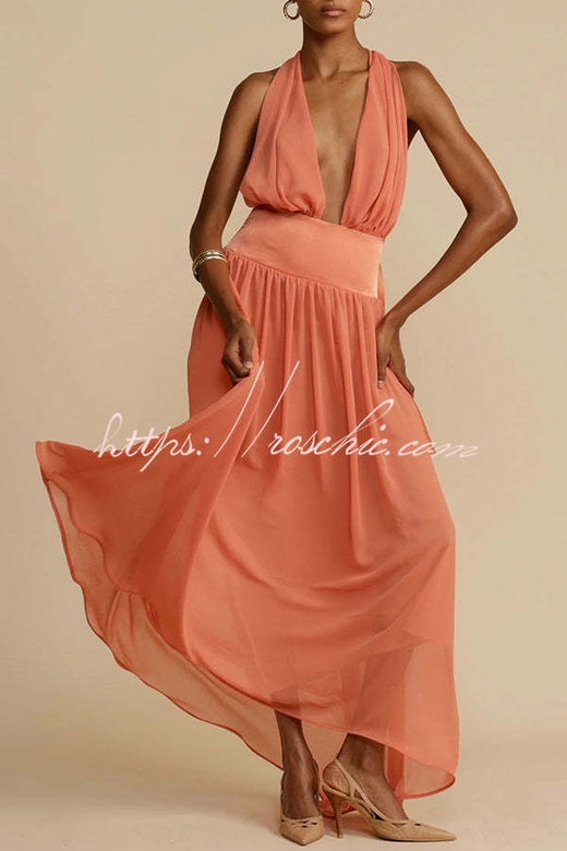 Femininity Elegance Tulle Halter Neck Maxi Dress