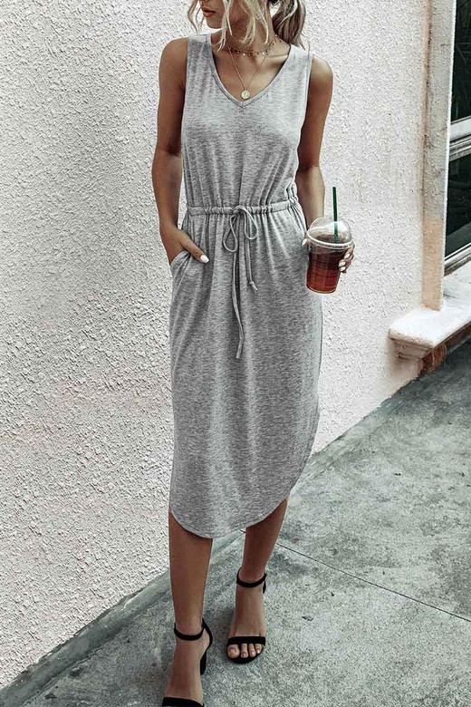 Casual Drawstring Tank Dress with Pocket for Effortless Elegance