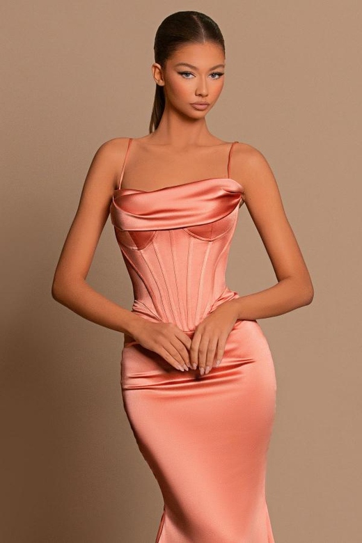 Coral Spaghetti-Straps Sleeveless Mermaid Prom Dress