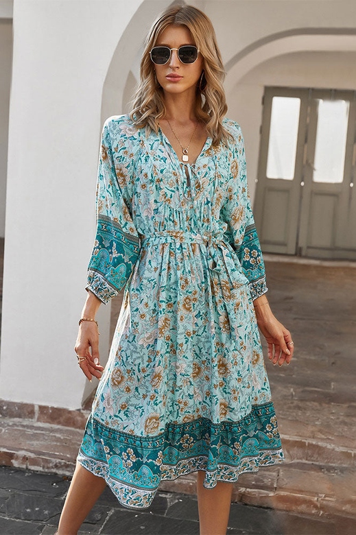 Long Sleeve Mid Length Floral Dress for Romantic Elegance