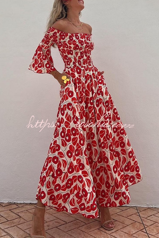 Close To The Vacation Floral Smocked Off Shoulder Maxi