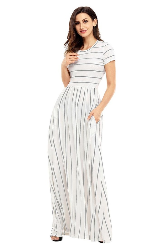 Classic Striped High Waist Dress with Pockets for Everyday Elegance