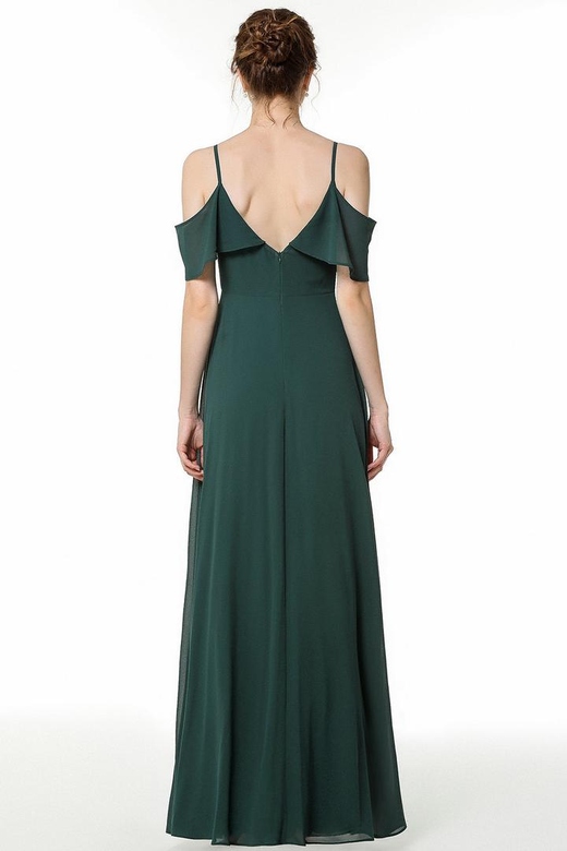 Elegant Cold-Shoulder Flounced Crinkle Backless Bridesmaid Dresses