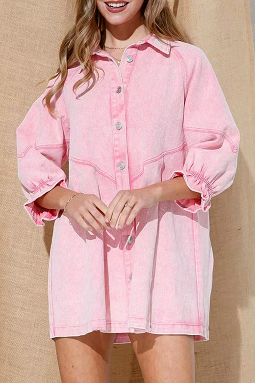 Solid Patchwork Turndown Collar Shirt Dresses