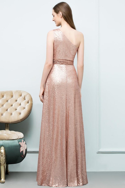 Gorgeous Sequined One-Shoulder Ruffled Bridesmaid Dresses