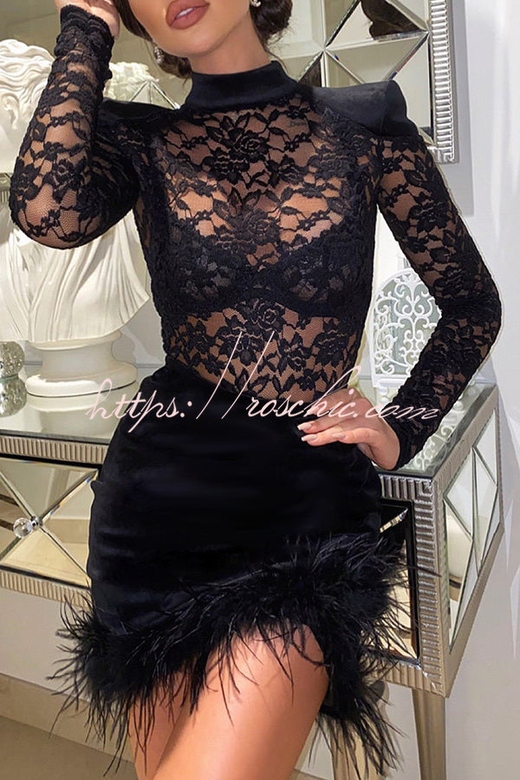 Worth Appreciating Lace Velvet Feather Trim Mini