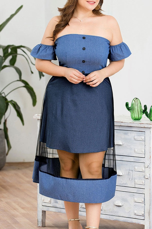 Plus Size Strapless Denim Overlay Dress for Edgy Elegance