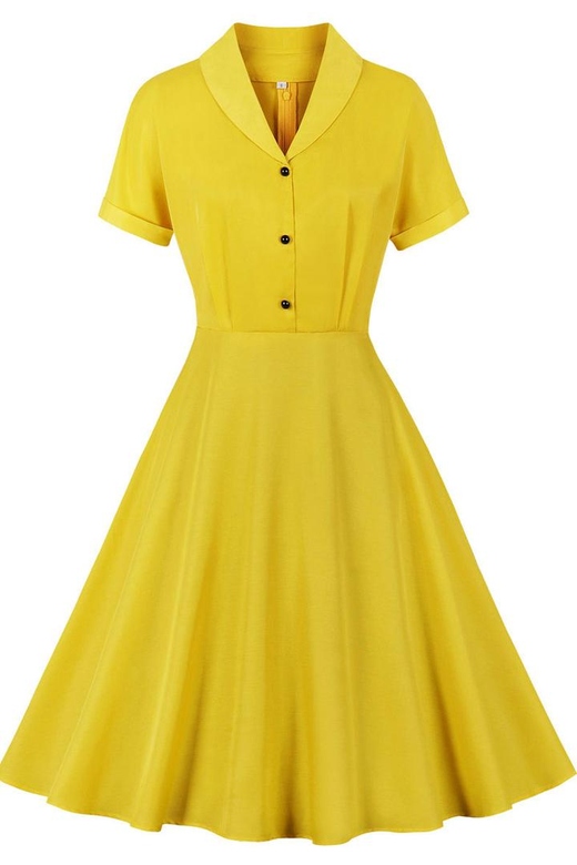 Yellow Midi A-Line V-Neck Dress for Cheerful Elegance