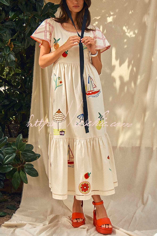 Summer Resort Printed Bell Sleeve Maxi