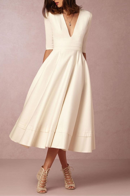 Ivory Plunging A-Line Cocktail Party Dress for Daring Elegance