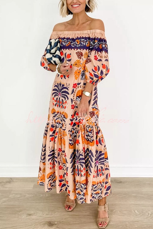 Island Lover Off Shoulder Pocketed Flowy Midi Dress