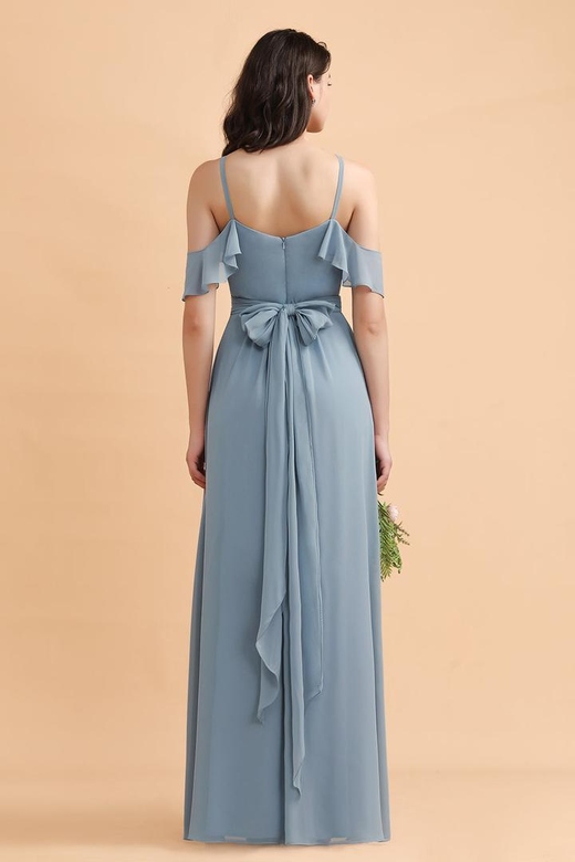 Stylish Cold-Shoulder Ruffles Chiffon Bowknot Bridesmaid Dresses Sale