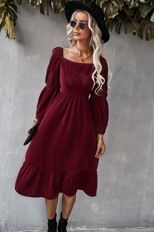 Solid Color A-Line Casual Vacation Long Sleeve Dress for Everyday Elegance