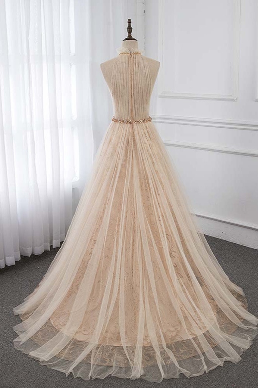 Elegant Tulle Jewel Ruffle Beadings Sash Prom Dresses