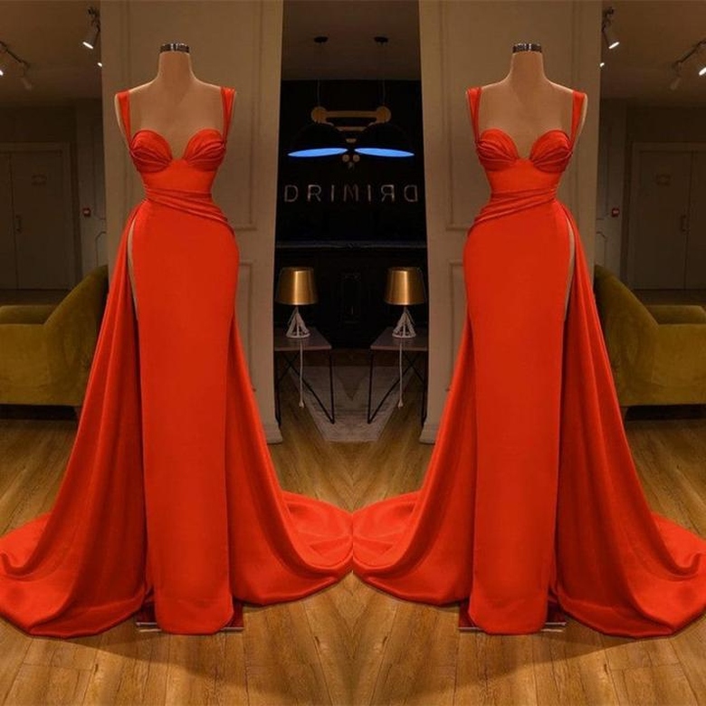 Beautiful Red Straps Sweetheart Long Prom Dress With Split