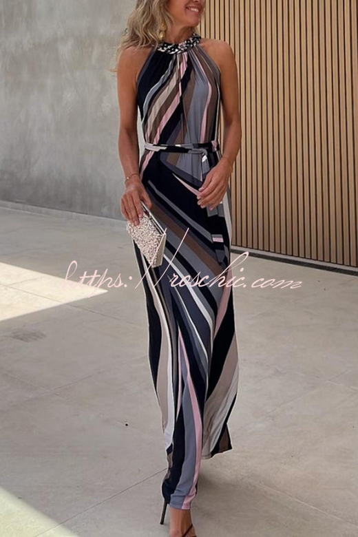 Flowing Elegance Colored Lines Halter Maxi