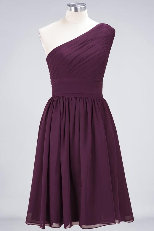 Chiffon One Shoulder Ruffle Short Burgundy Bridesmaid Dresses