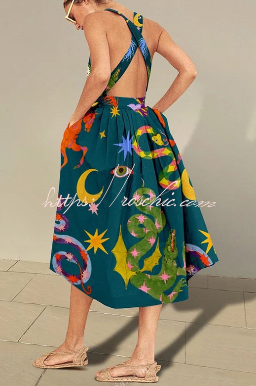 Fresh Summer Crossover Backless Loose Midi Dress