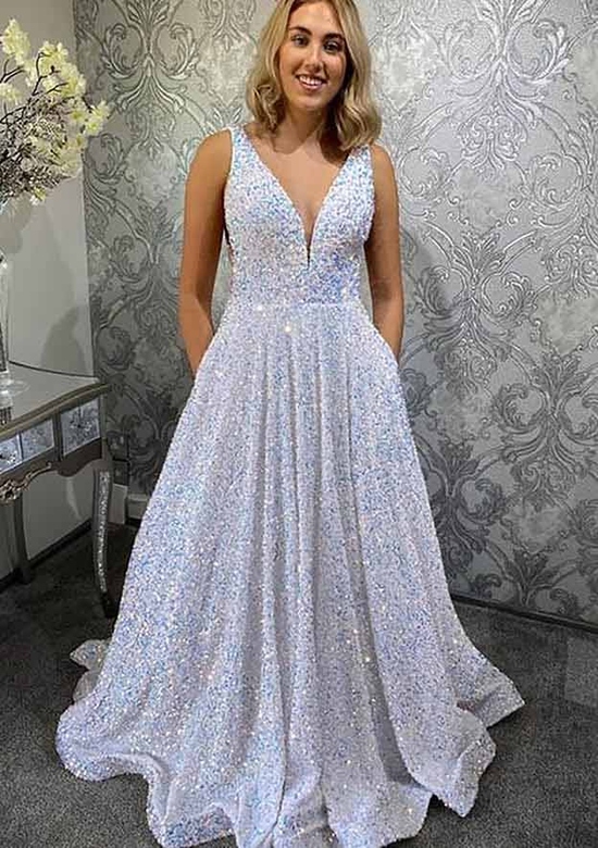 Amazing Princess A-Line Velvet Sequins Prom Dress with Pockets