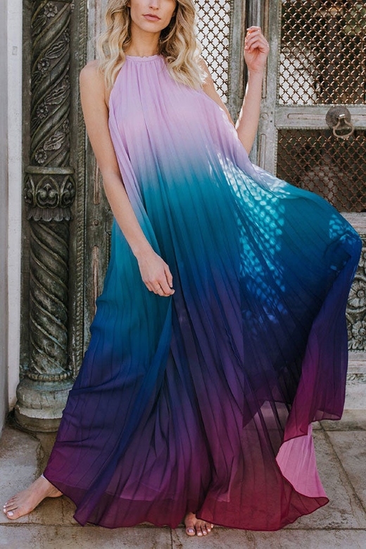 Gradient Color Halter Maxi Dress for Unique Elegance