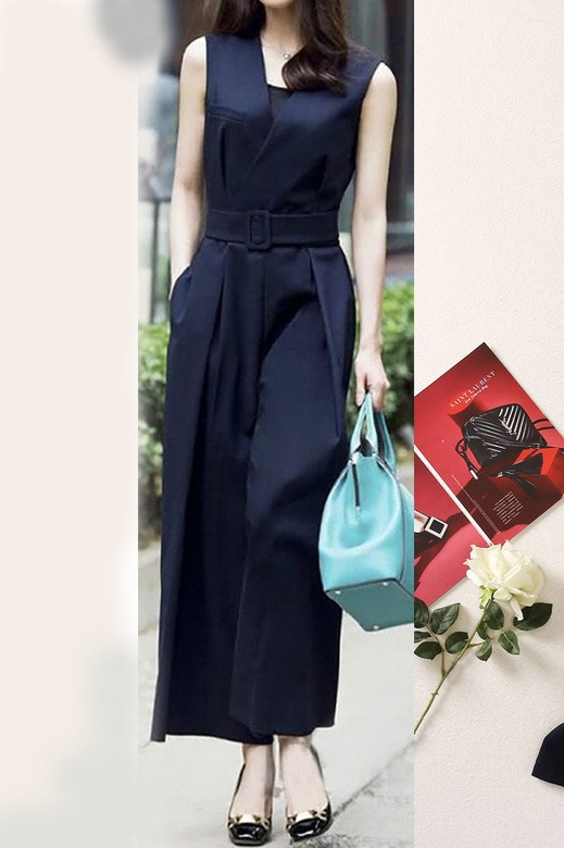 Dark Navy Sleeveless Jumpsuit for Effortless Elegance