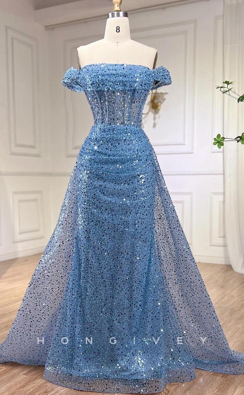 Sexy Glitter Sequined Off-Shoulder A-Line Empire Pleats Gown