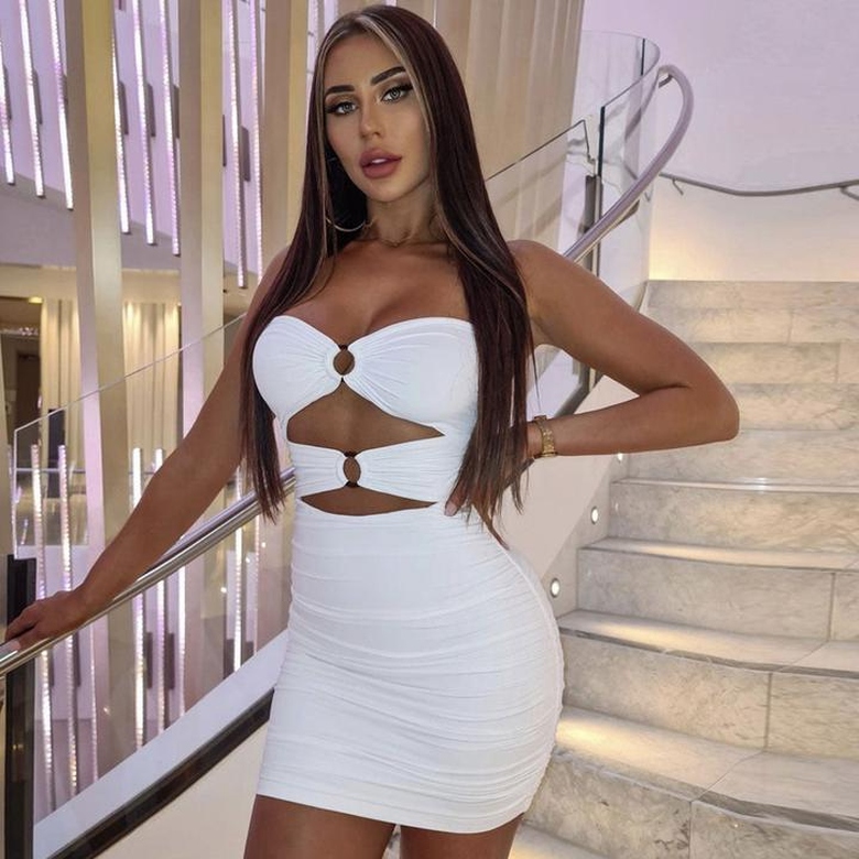 Modern Style Cut Out Ruched Bodycon Strapless Party Mini Dress in White for Contemporary Edge