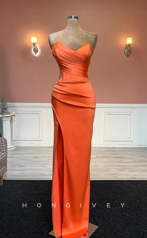 Sexy Fitted Satin Asymmetrical Sleeveless Empire Side Slit Party Prom Dress