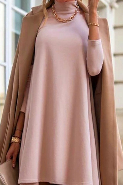 Simple Solid Turtleneck Long Sleeve Dresses